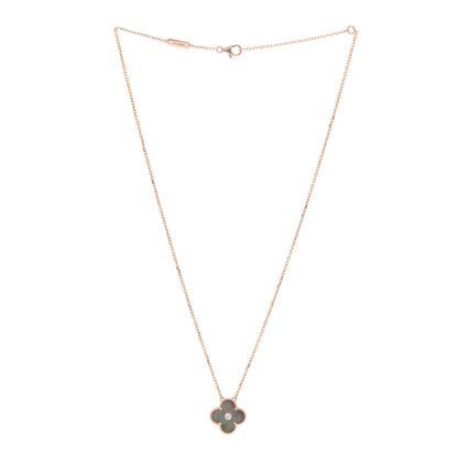 Van Cleef & Arpels 18K Rose Gold Diamond Grey Mother of Pearl Vintage Alhambra Pendant Necklace 3 of 5