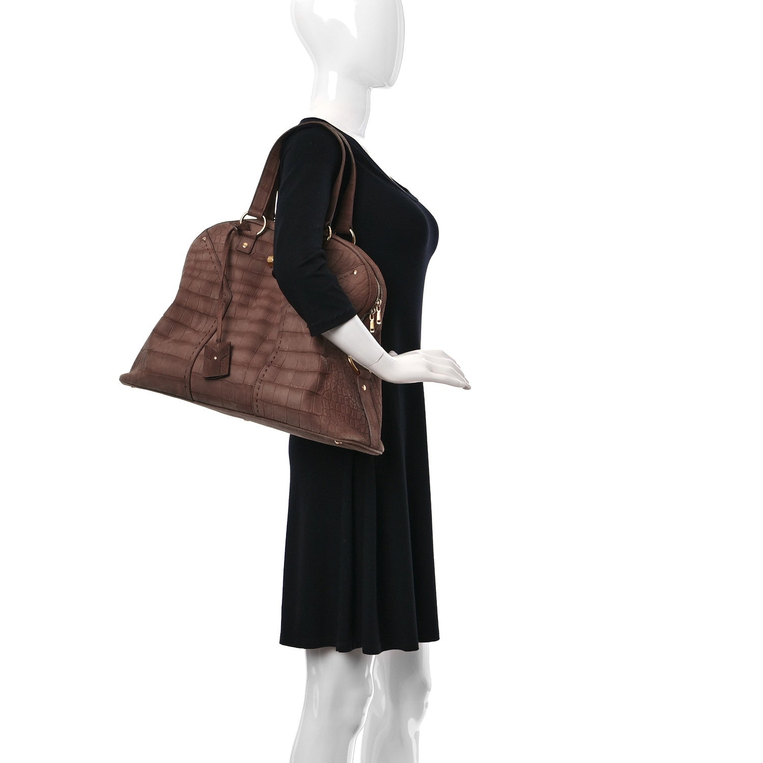 Saint Laurent Nubuck Crocodile Embossed Oversized Muse Brown 2 of 9