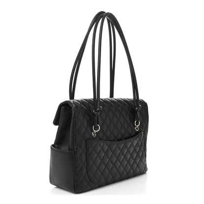 Chanel Calfskin Quilted Large Cambon Flap Black White 3 of 11