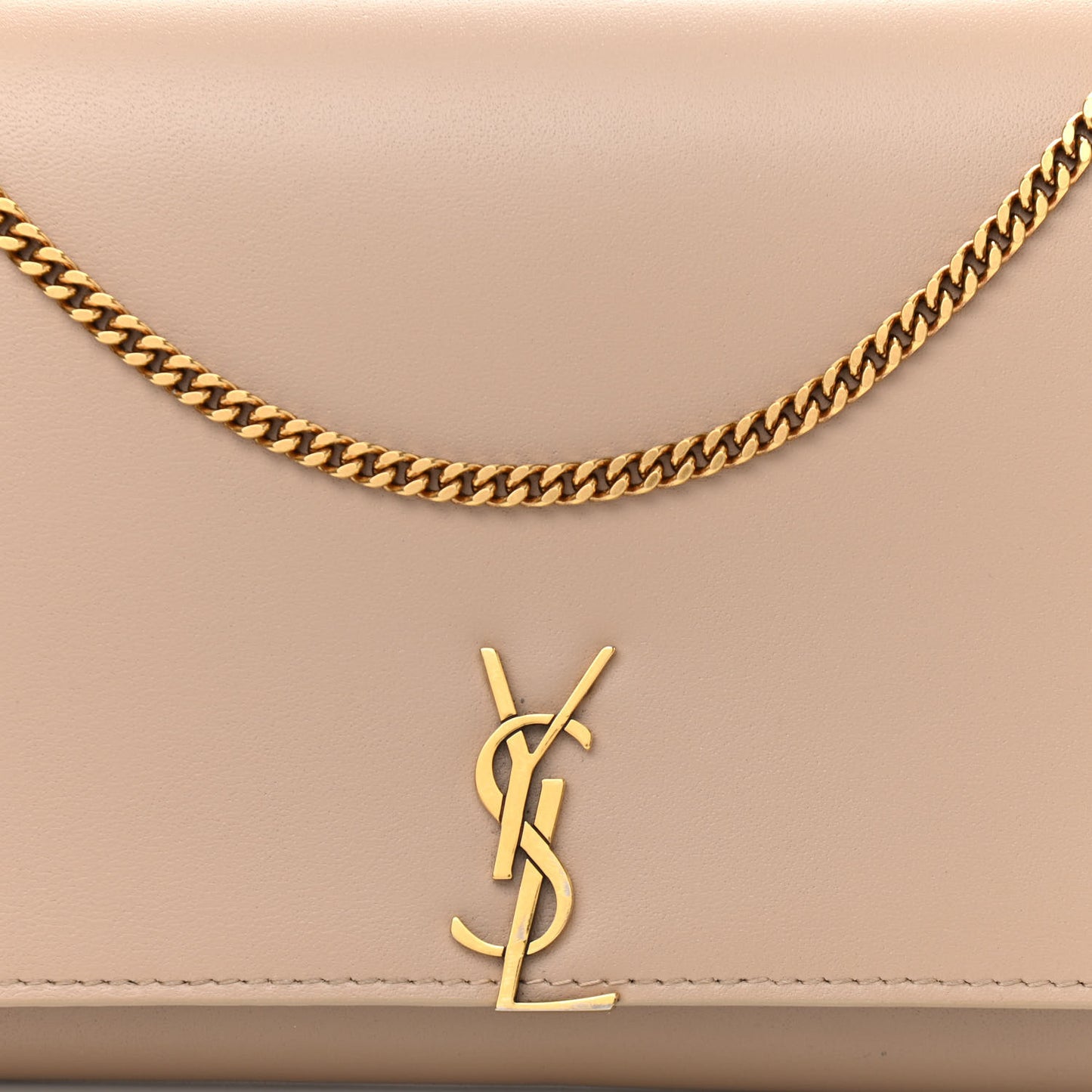 Glossy Calfskin Monogram Chain Wallet Dark Beige