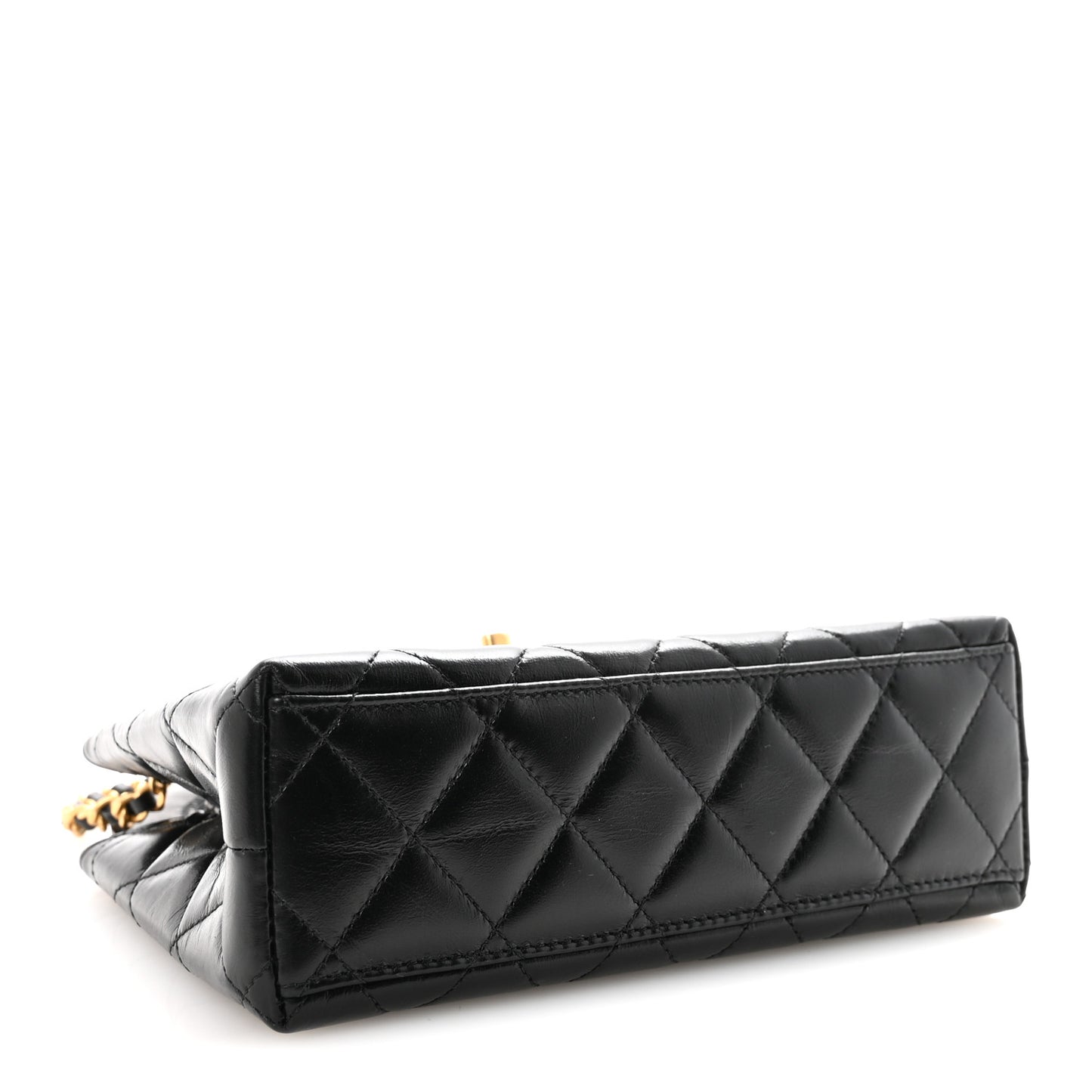 Shiny Aged Calfskin Quilted Nano Kelly Shopper Black