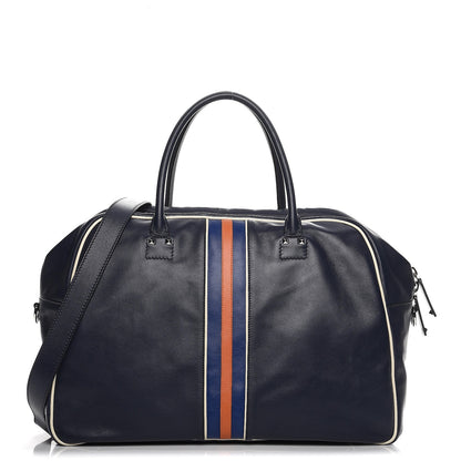 Valentino Garavani Mens Calfskin Rockstud Striped Holdall Duffle Navy 1 of 13