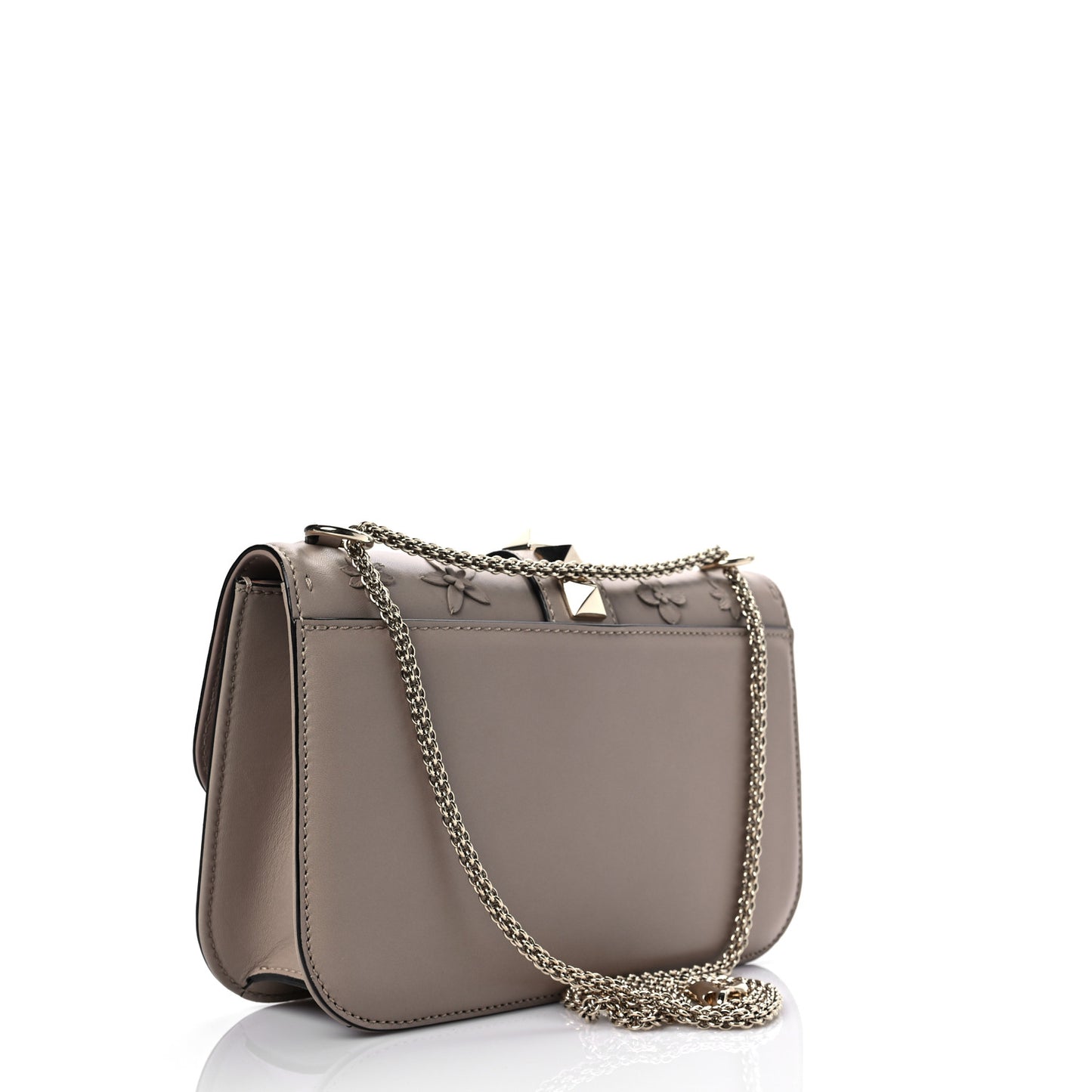 Vitello Flower Embellished Medium Glam Lock Rockstud Flap Poudre
