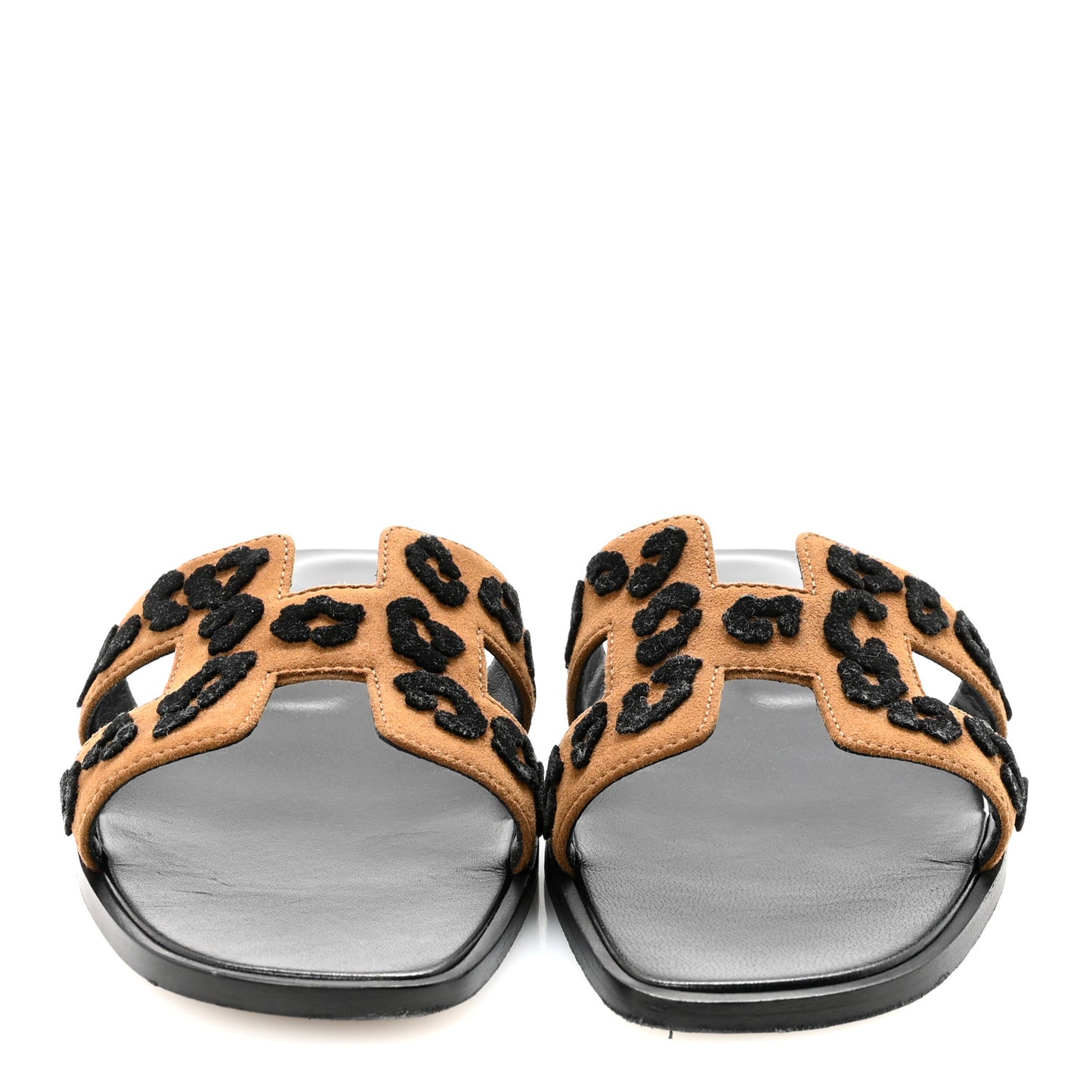 Suede Goatskin Tufted Leopard Womens Oran Sandals 40 Brun Fume Black