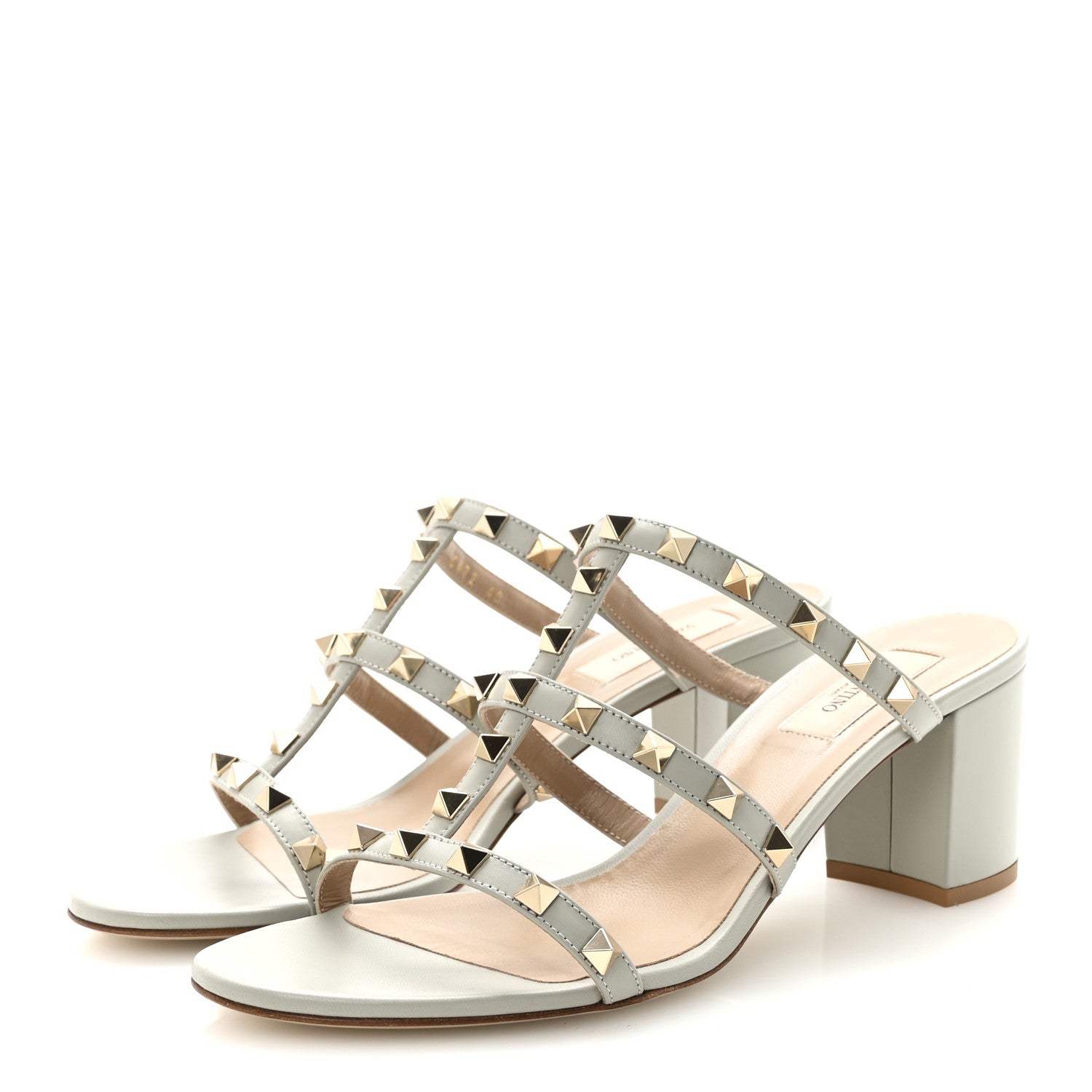 Valentino Garavani Calfskin Rockstud 60mm Caged Slide Sandals 40 Opal Grey 4 of 10