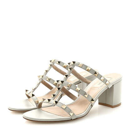 Valentino Garavani Calfskin Rockstud 60mm Caged Slide Sandals 40 Opal Grey 4 of 10