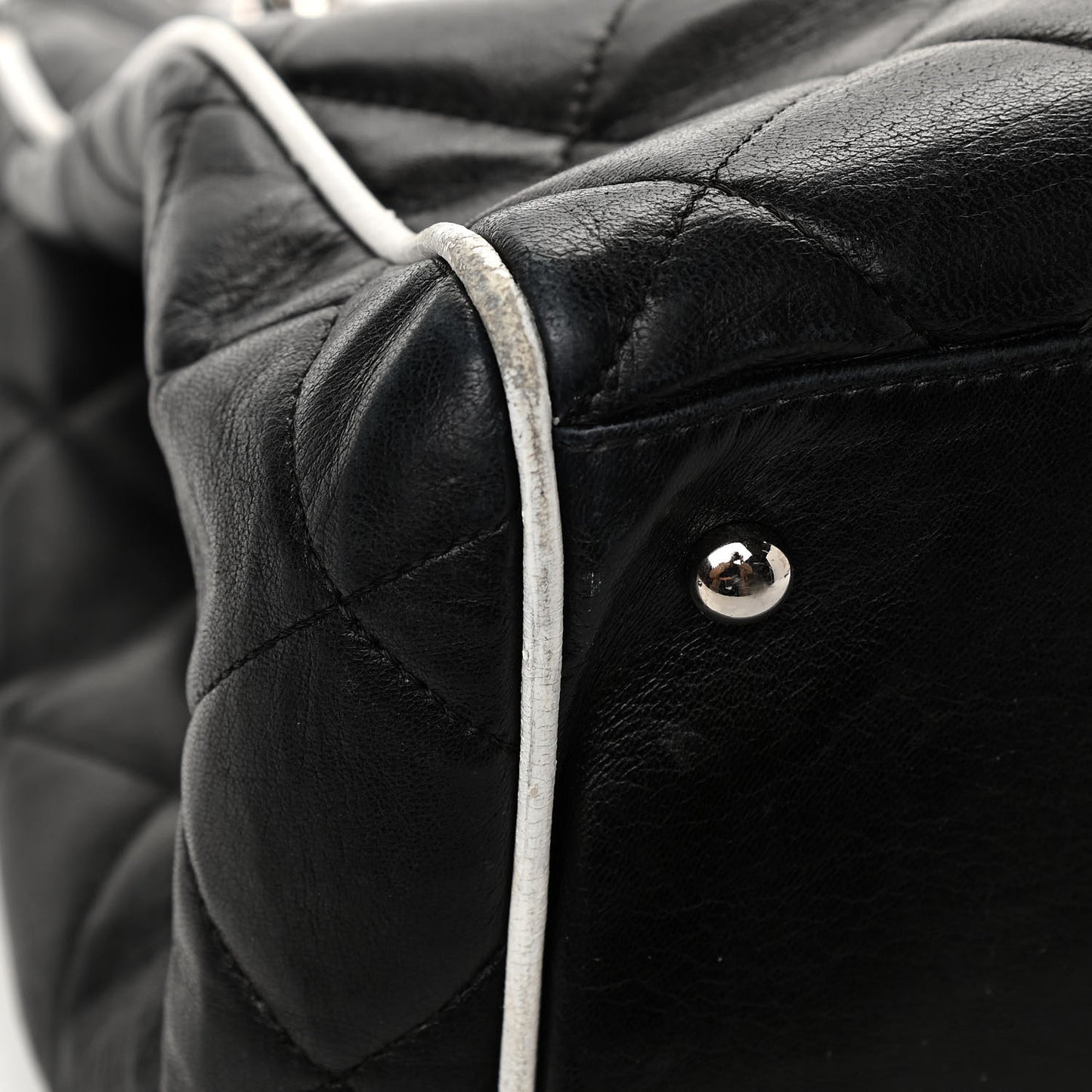 Lambskin Quilted Tote Black White