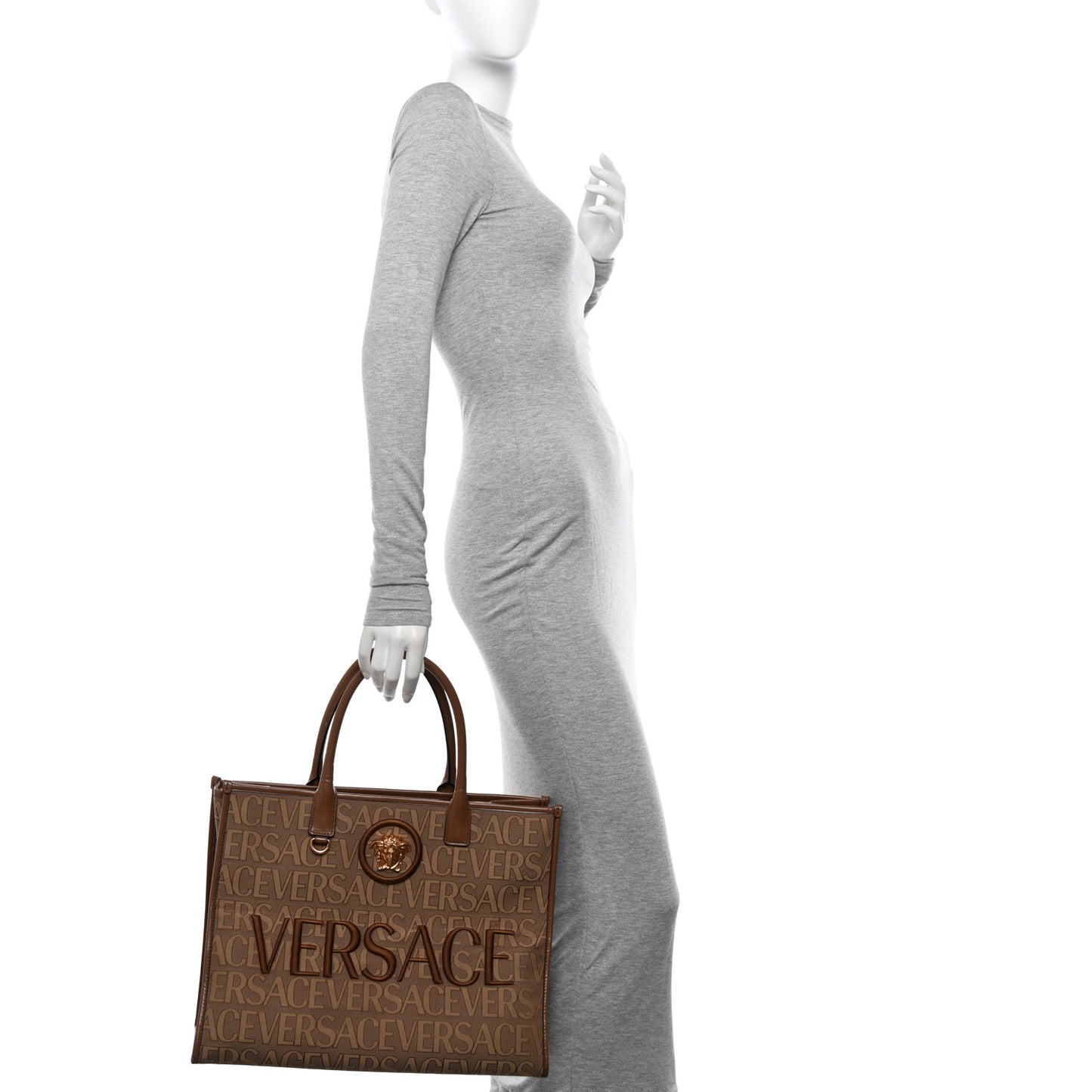 Jacquard Canvas Large Allover Medusa Tote Beige