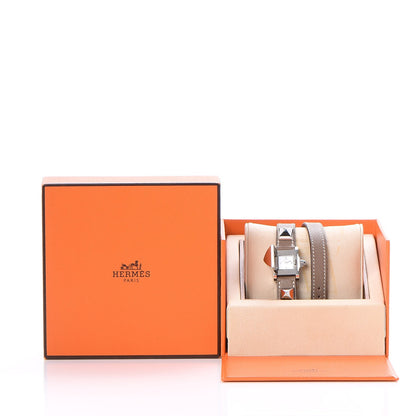 Hermes Stainless Steel Swift 16mm Medor Double Tour Quartz Watch Etoupe 8 of 9