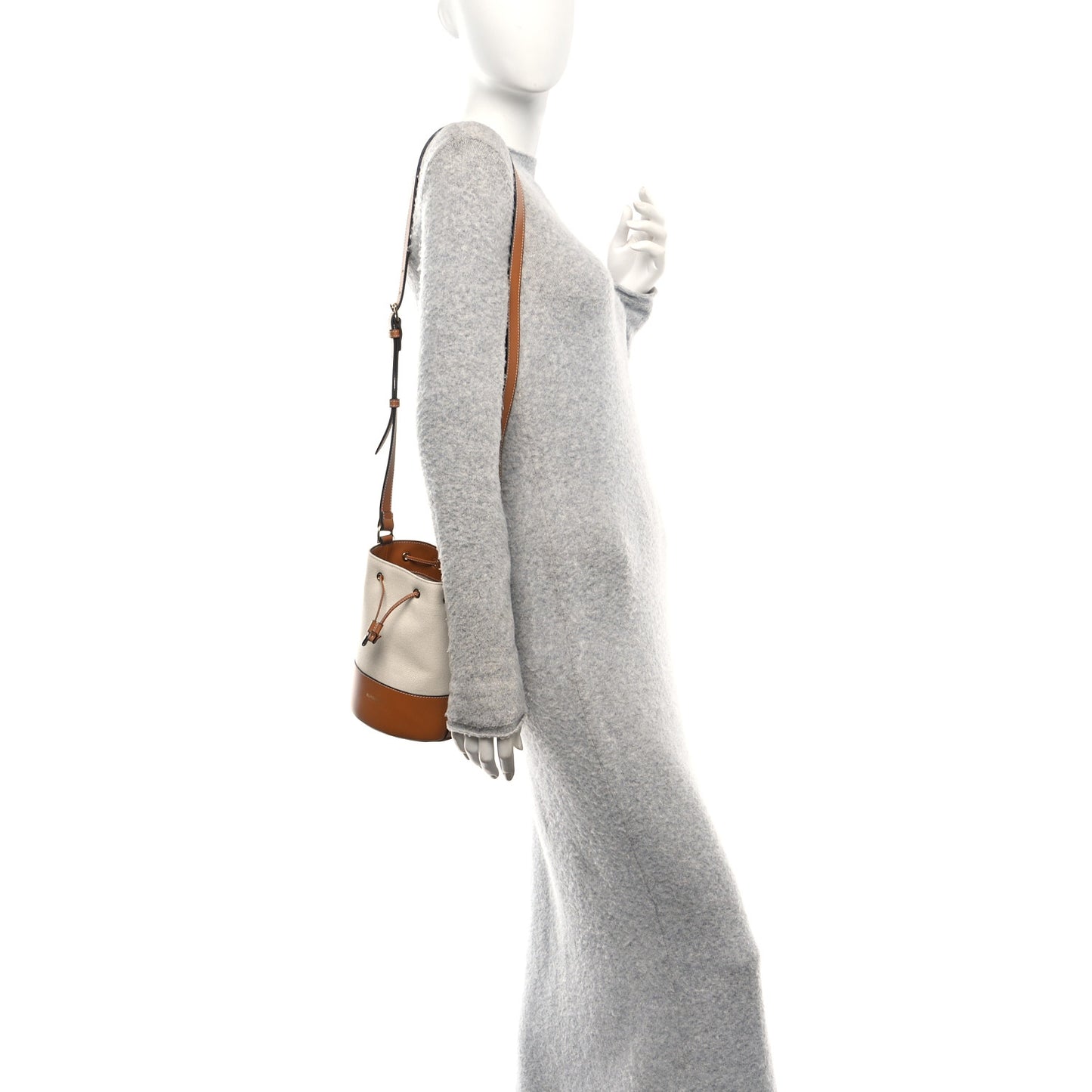 Calfskin Canvas Bucket Bag Natural Russet Brown