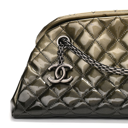 Chanel Metallic Patent Quilted Medium Just Mademoiselle Bowling Bag Green Degrade 8 of 12