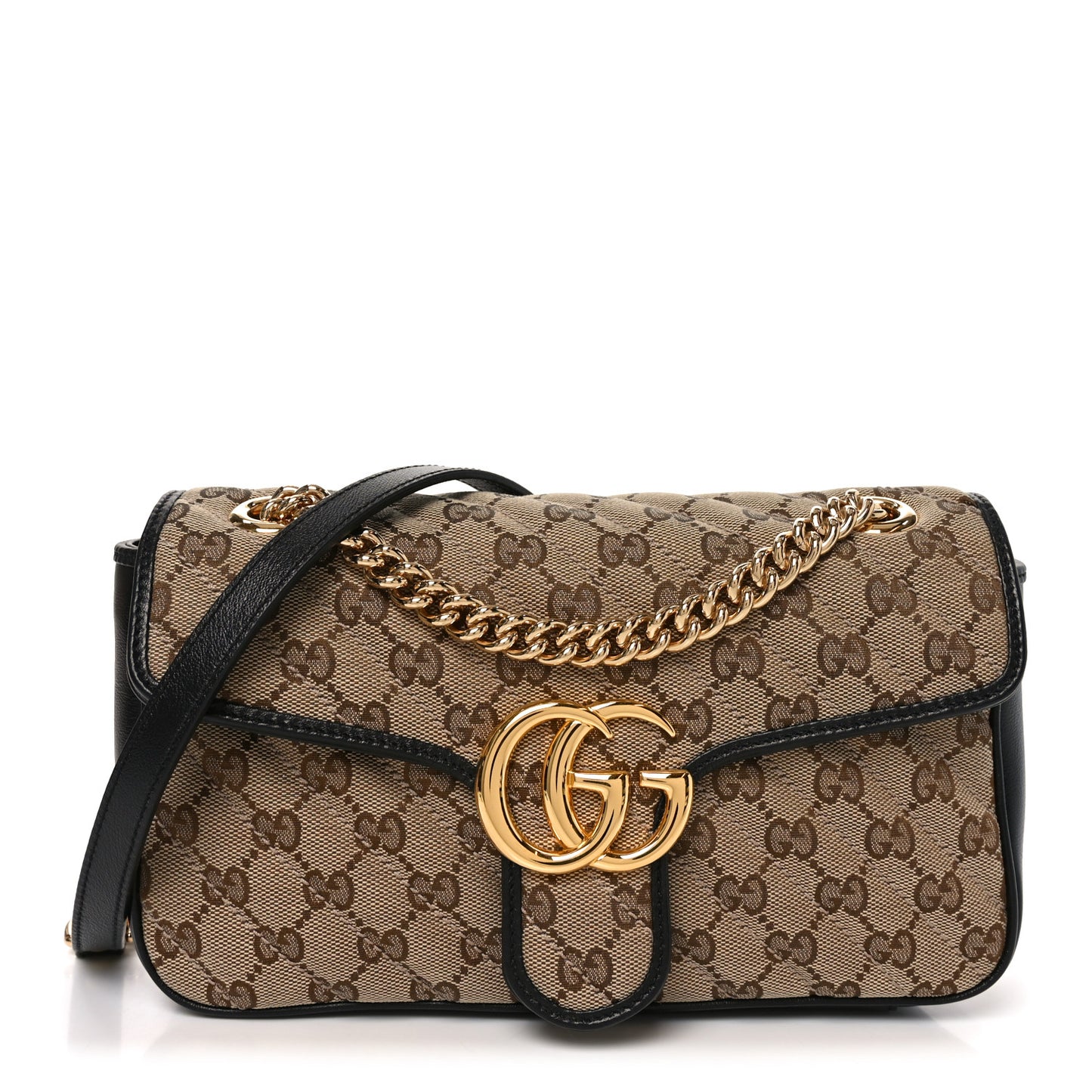 Monogram Matelasse Diagonal Small GG Marmont Shoulder Bag Beige Black