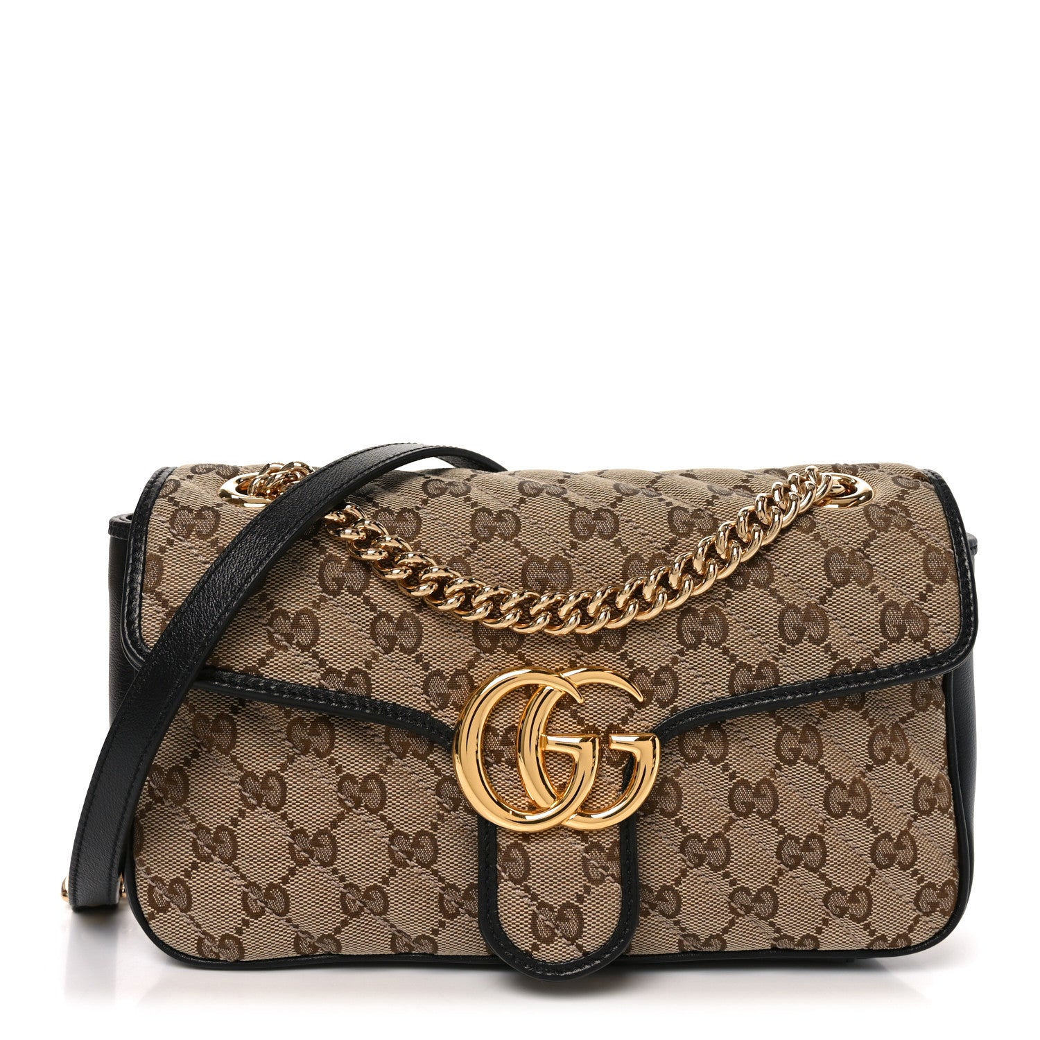 Gucci Monogram Matelasse Diagonal Small GG Marmont Shoulder Bag Beige Black 1 of 11