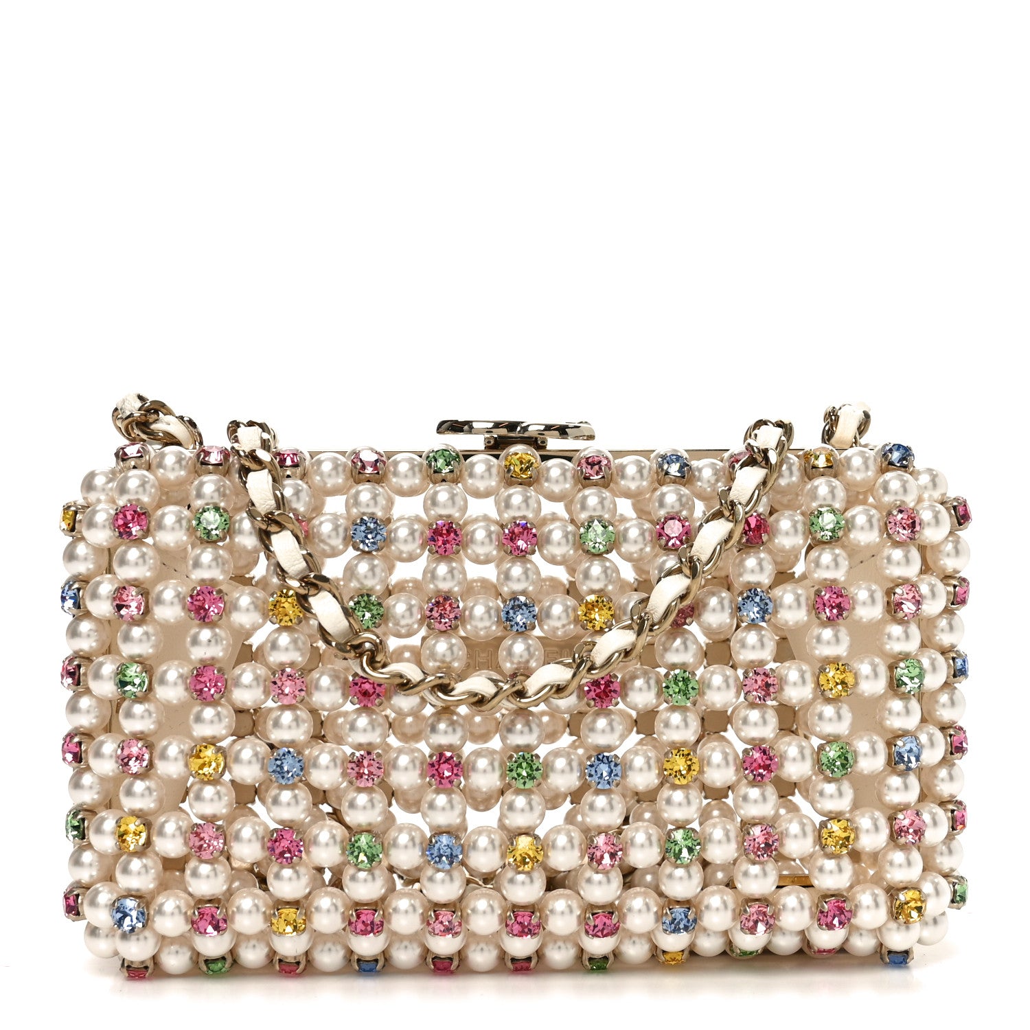 Chanel Metal Pearl Minaudiere CC Evening Bag White Gold Multicolor 1 of 11