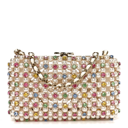Chanel Metal Pearl Minaudiere CC Evening Bag White Gold Multicolor 1 of 11