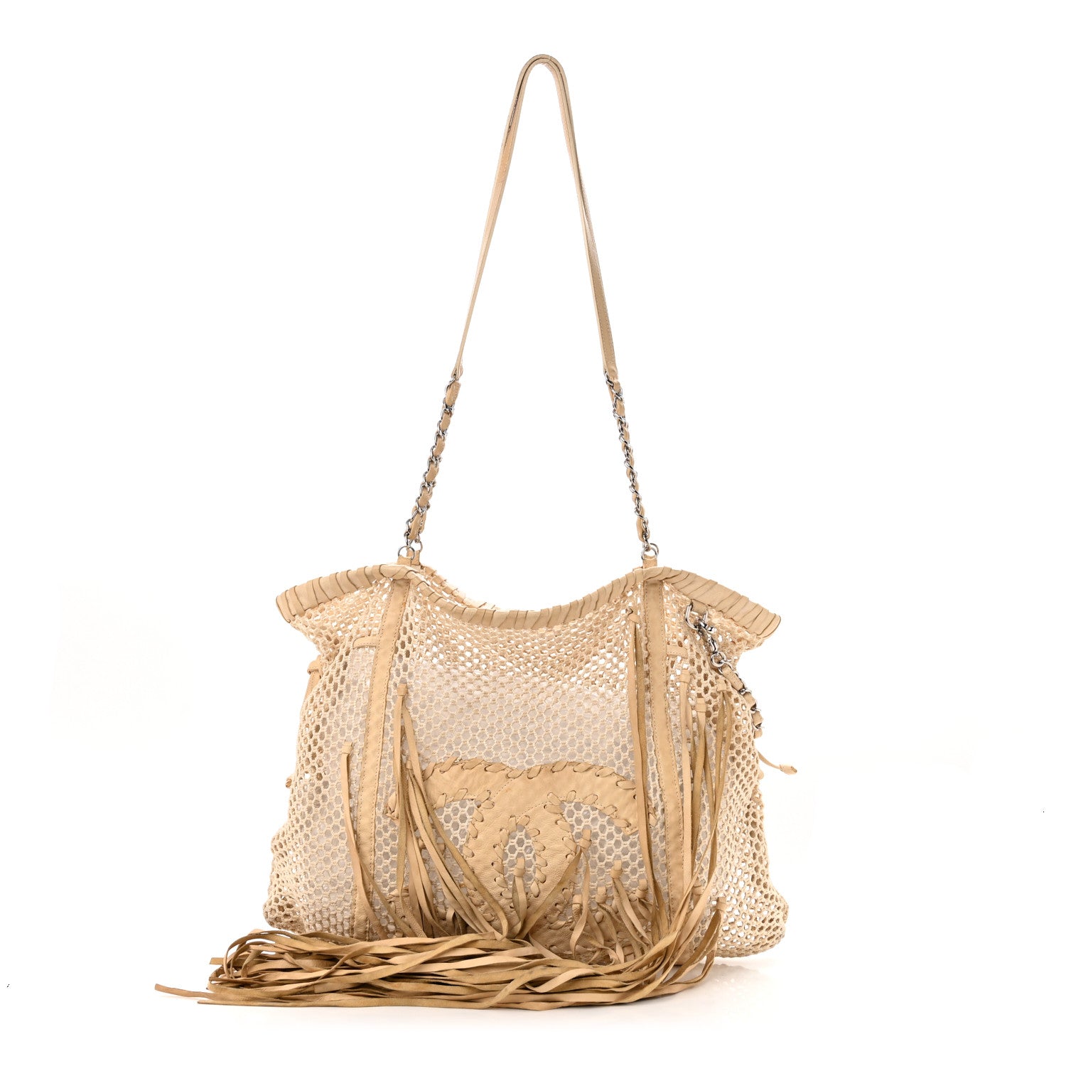 Chanel Calfskin Fringe Large La Madrague Tote Dark White 1 of 10