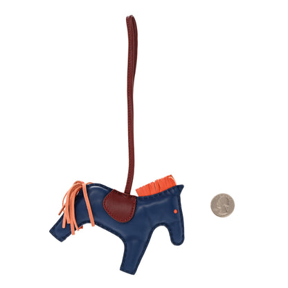Hermes Milo Lambskin Grigri Rodeo Horse Bag Charm MM Bleu De Malte Rouge H Orange Poppy 2 of 4
