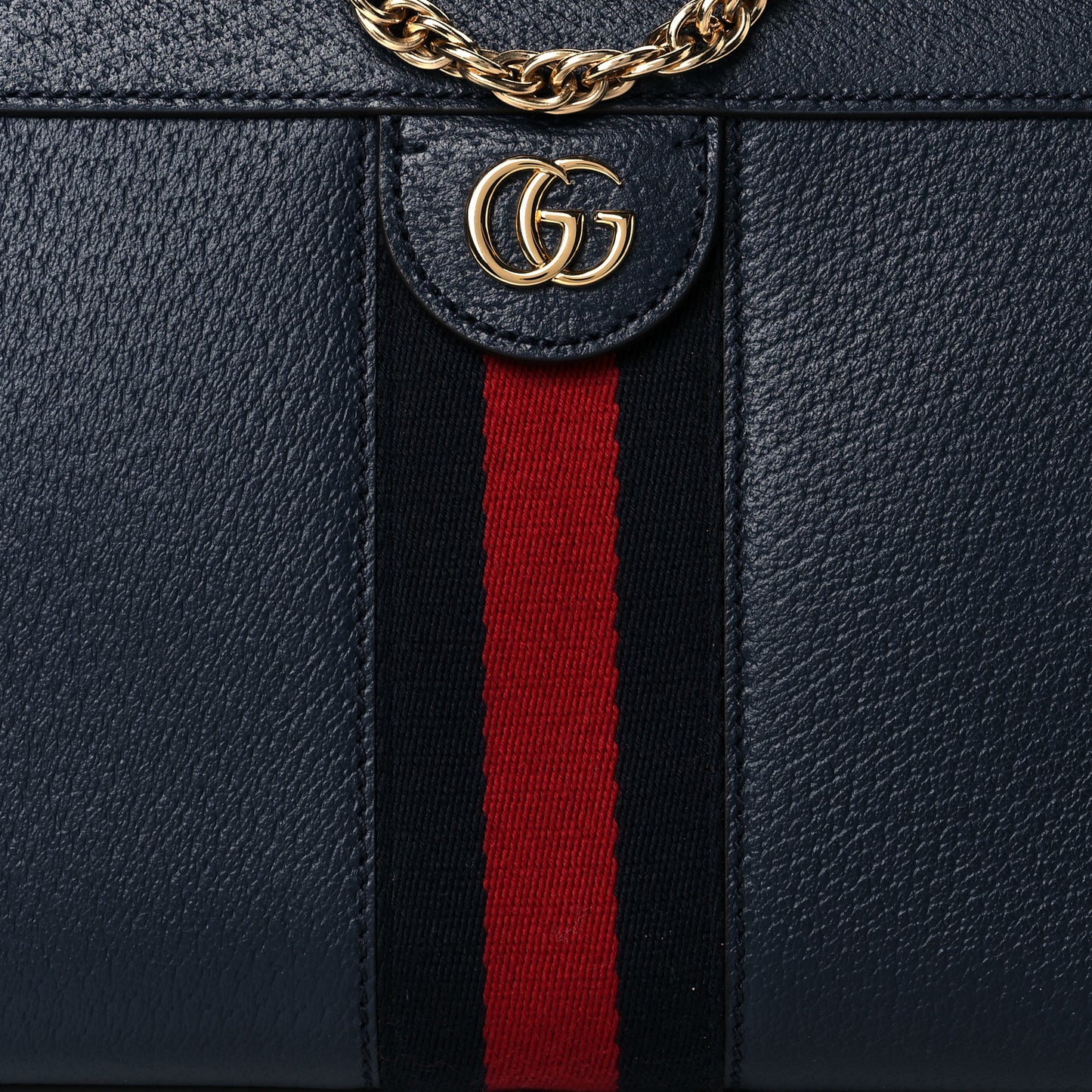 Textured Calfskin Web Small Ophidia Chain Shoulder Bag Blue Agata