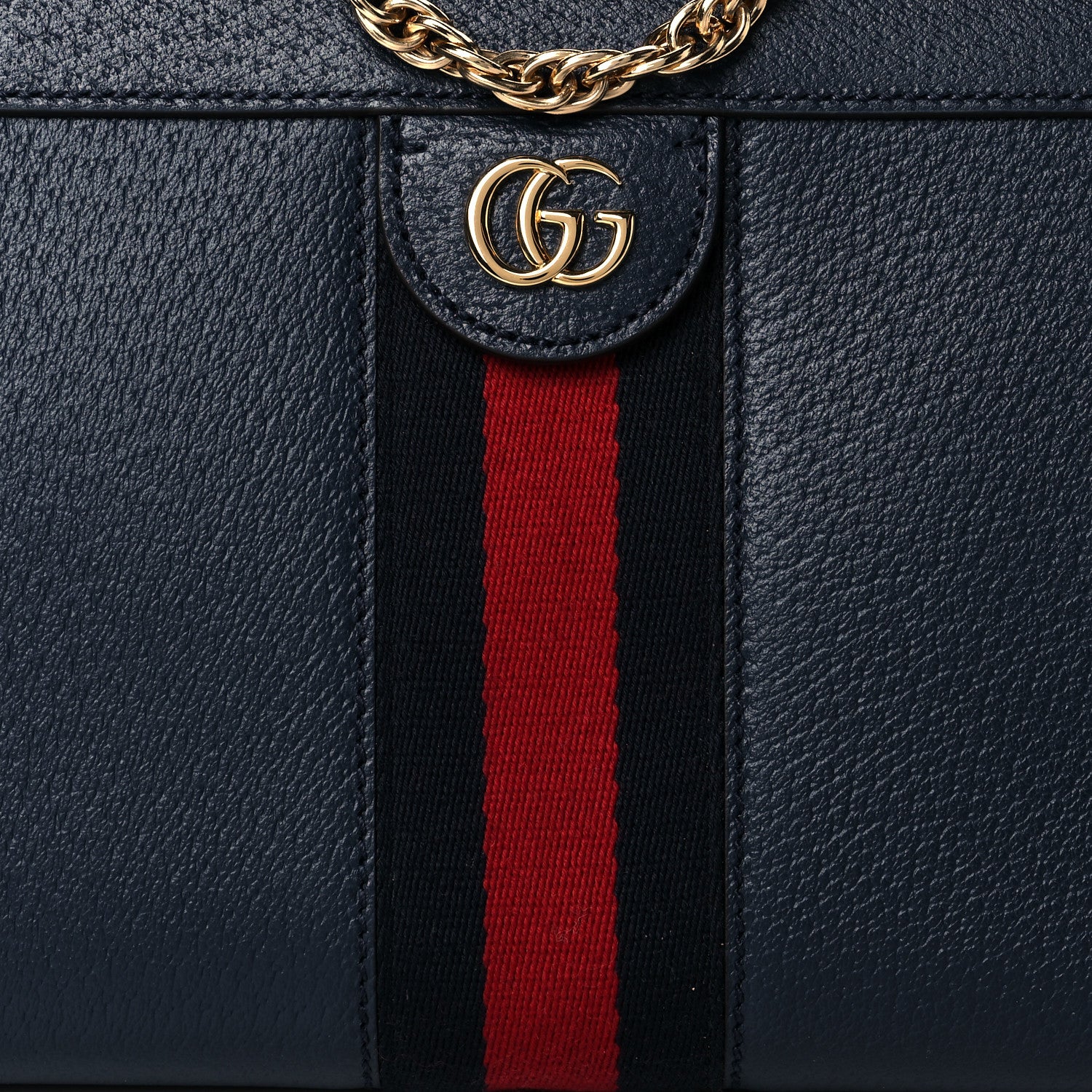 Gucci Textured Calfskin Web Small Ophidia Chain Shoulder Bag Blue Agata 7 of 9