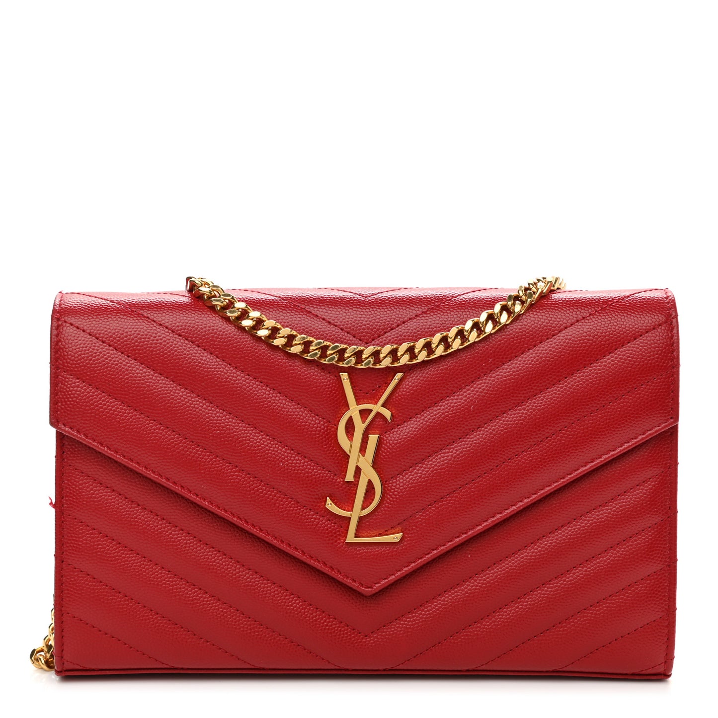 Grain De Poudre Matelasse Chevron Monogram Chain Wallet Red