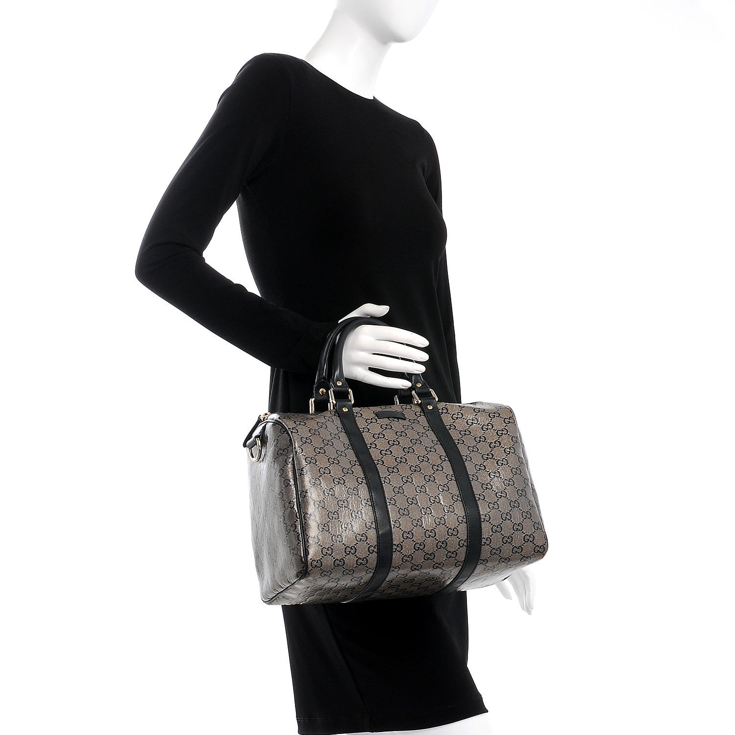 Gucci Crystal Monogram Joy Medium Boston Black 2 of 13