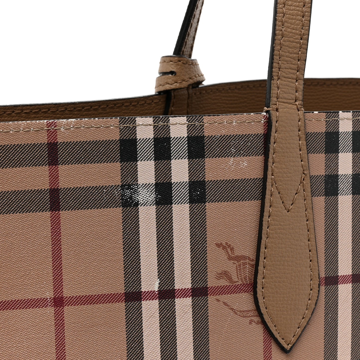 Grainy Calfskin Haymarket Check Medium Reversible Tote Camel