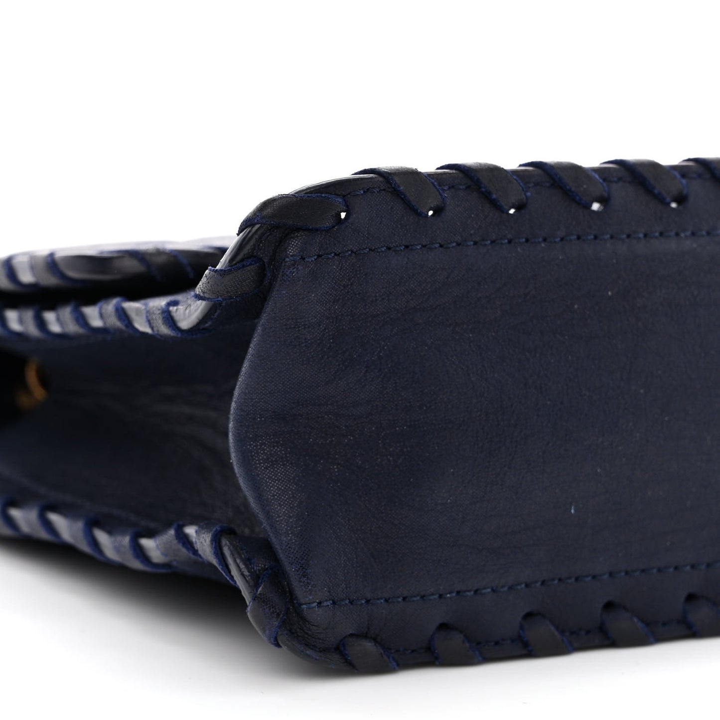 Iridescent Calfskin Small Happy Stitch Flap Navy