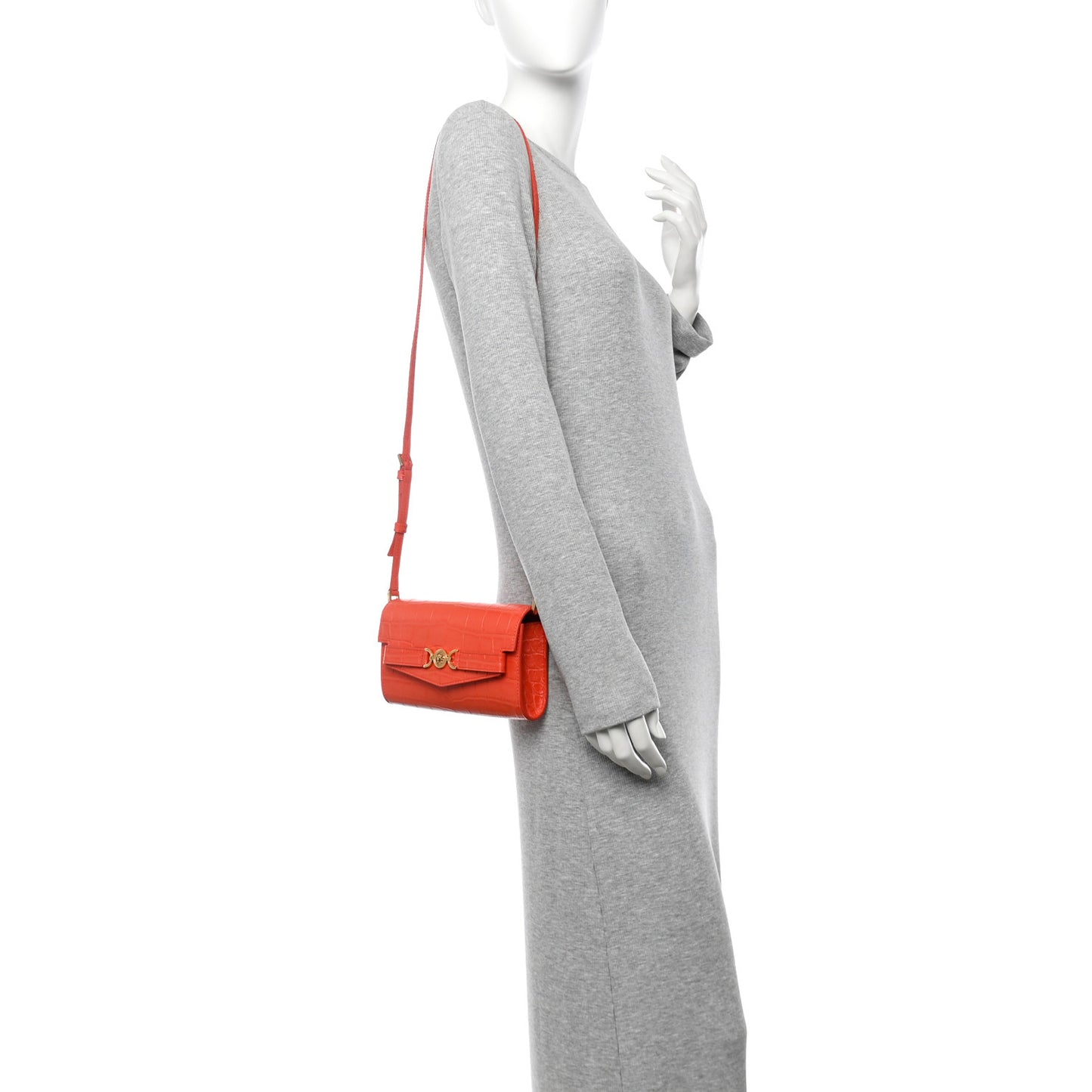 Calfskin Crocodile Embossed Medusa '95 Shoulder Bag Orange