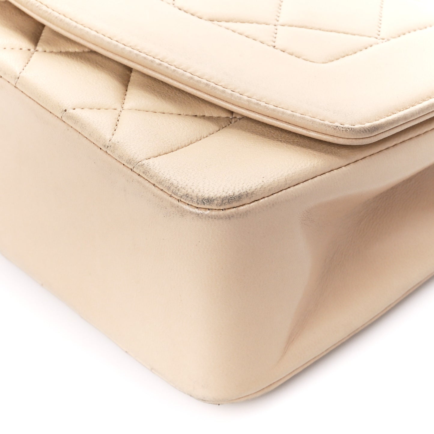 Lambskin Quilted Small Single Flap Beige