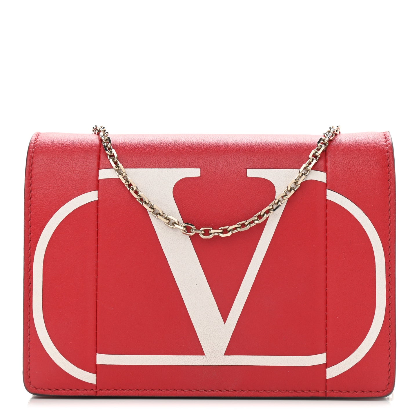 Calfskin VLogo Inlay Chain Pouch Rouge Pur White