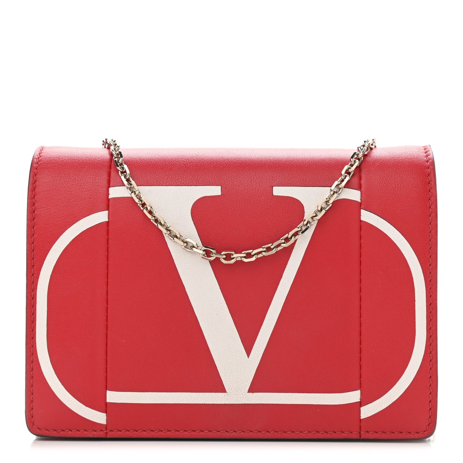 Valentino Garavani Calfskin VLogo Inlay Chain Pouch Rouge Pur White 1 of 18