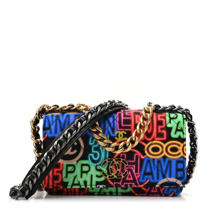 Chanel Fabric Printed Chanel 19 Wallet On Chain WOC Black Multicolor 1 of 10