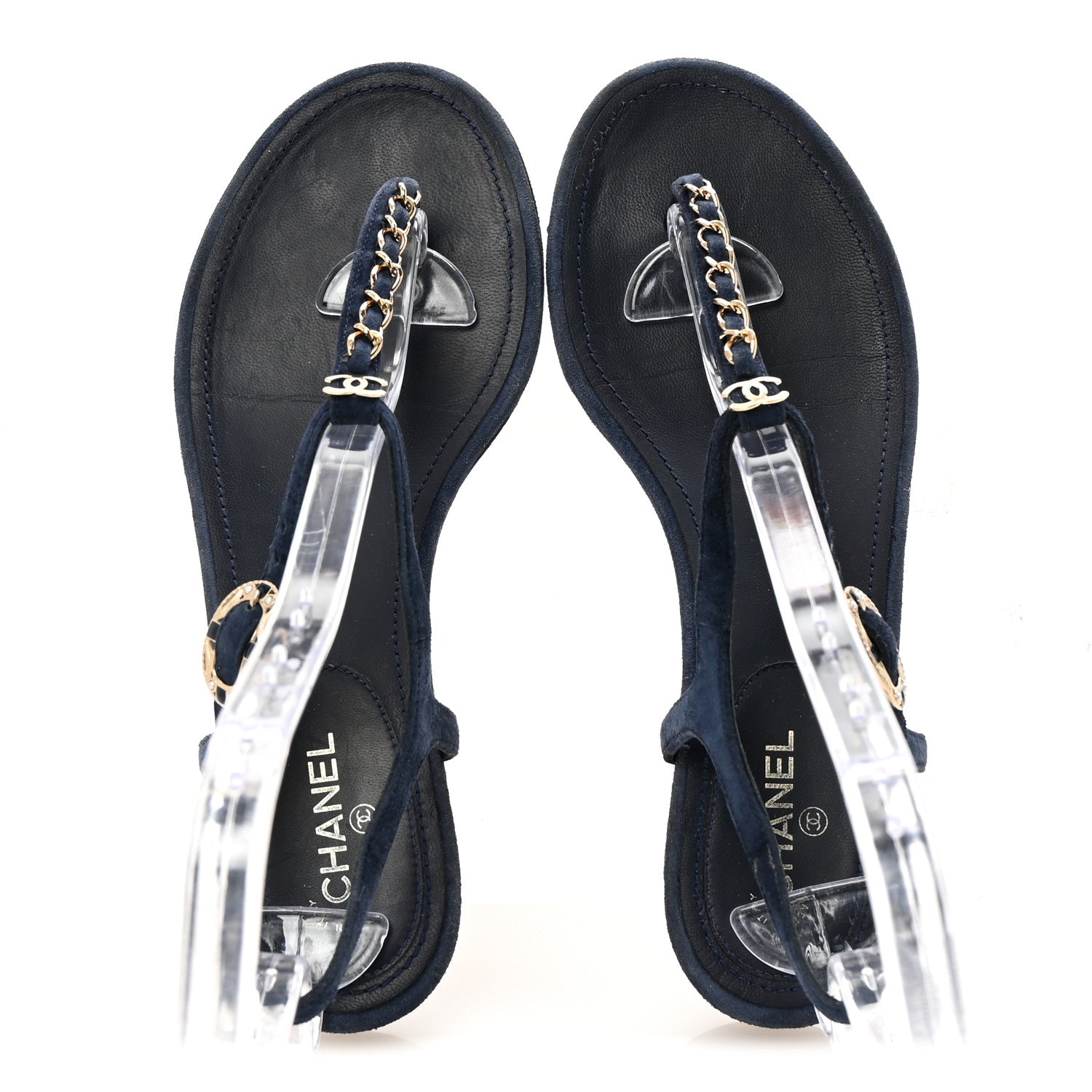 Chanel Suede Calfskin Thong Sandals 37 Navy Blue 1770983