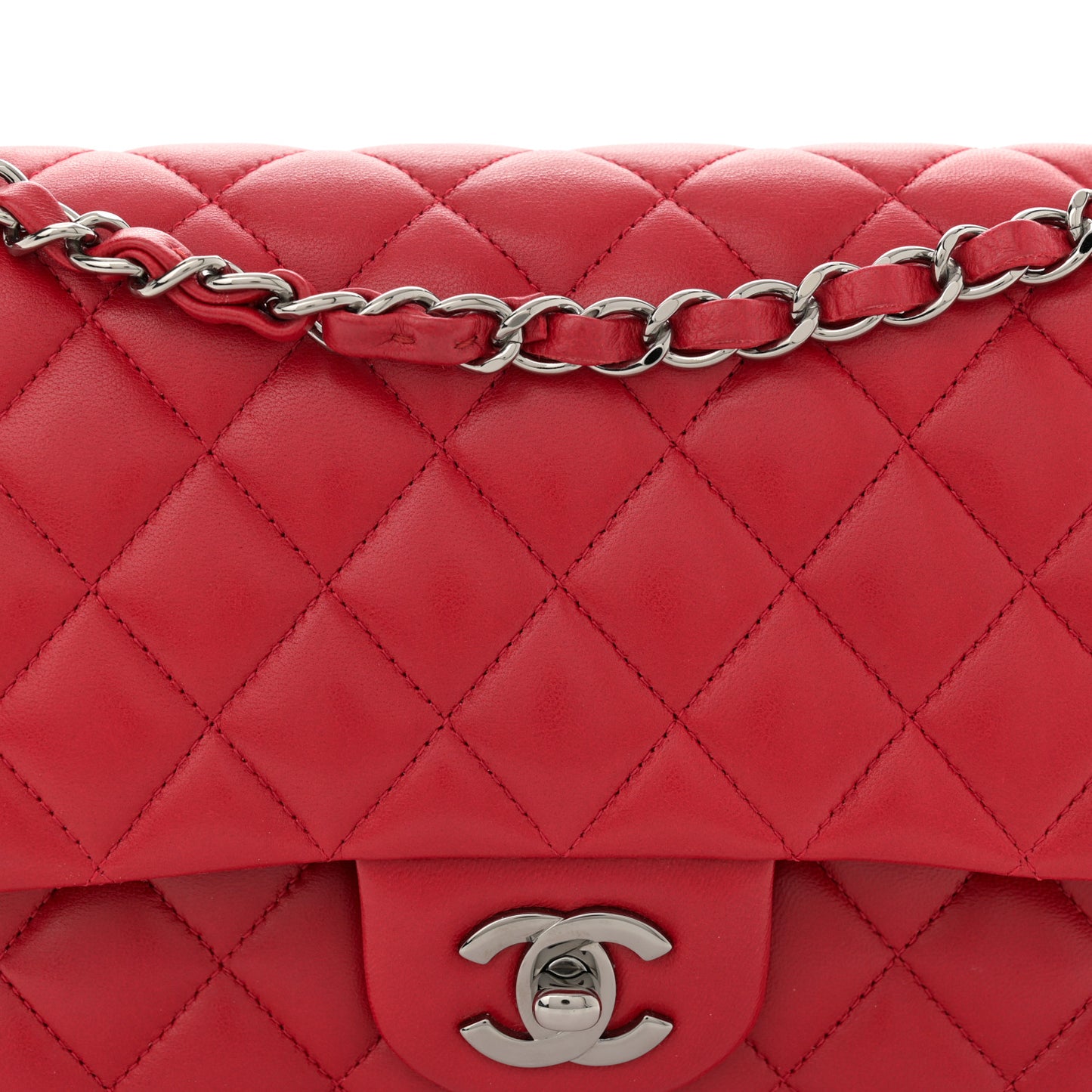 Lambskin Quilted Medium Double Flap Red