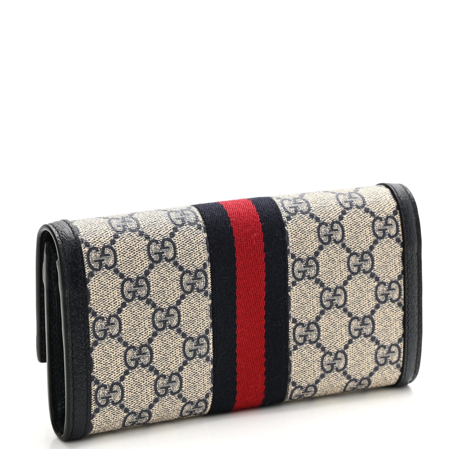 GG Supreme Monogram Textured Calfskin Web Ophidia Continental Wallet Beige Blue