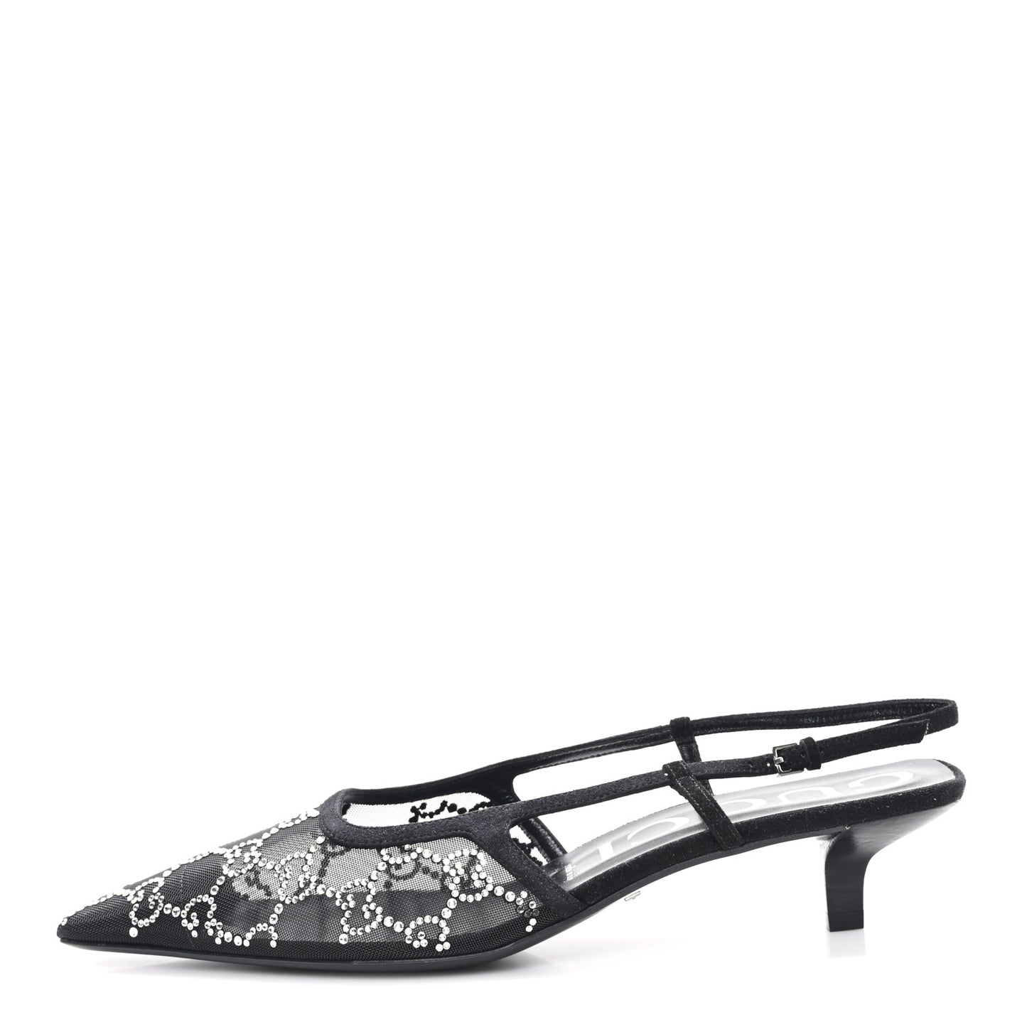 Tela Retino Kid Scamosciato Crystal GG Monogram Square G 35mm Slingback Pumps 39.5 Black