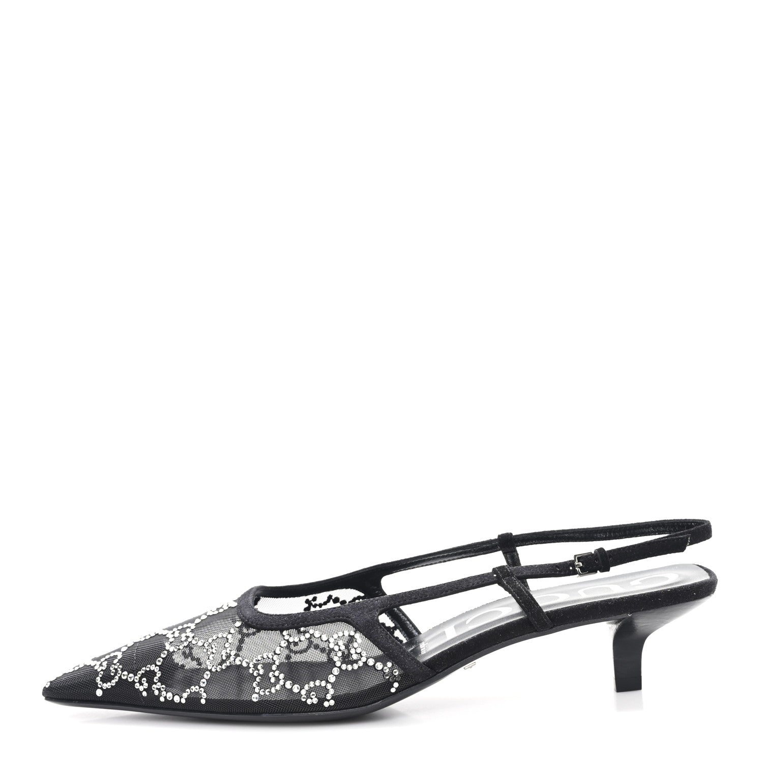 Gucci Tela Retino Kid Scamosciato Crystal GG Monogram Square G 35mm Slingback Pumps 39.5 Black 1 of 9