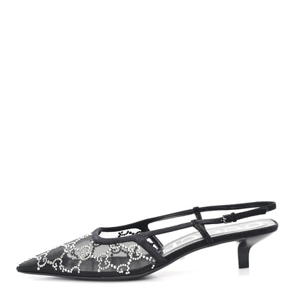 Gucci Tela Retino Kid Scamosciato Crystal GG Monogram Square G 35mm Slingback Pumps 39.5 Black 1 of 9