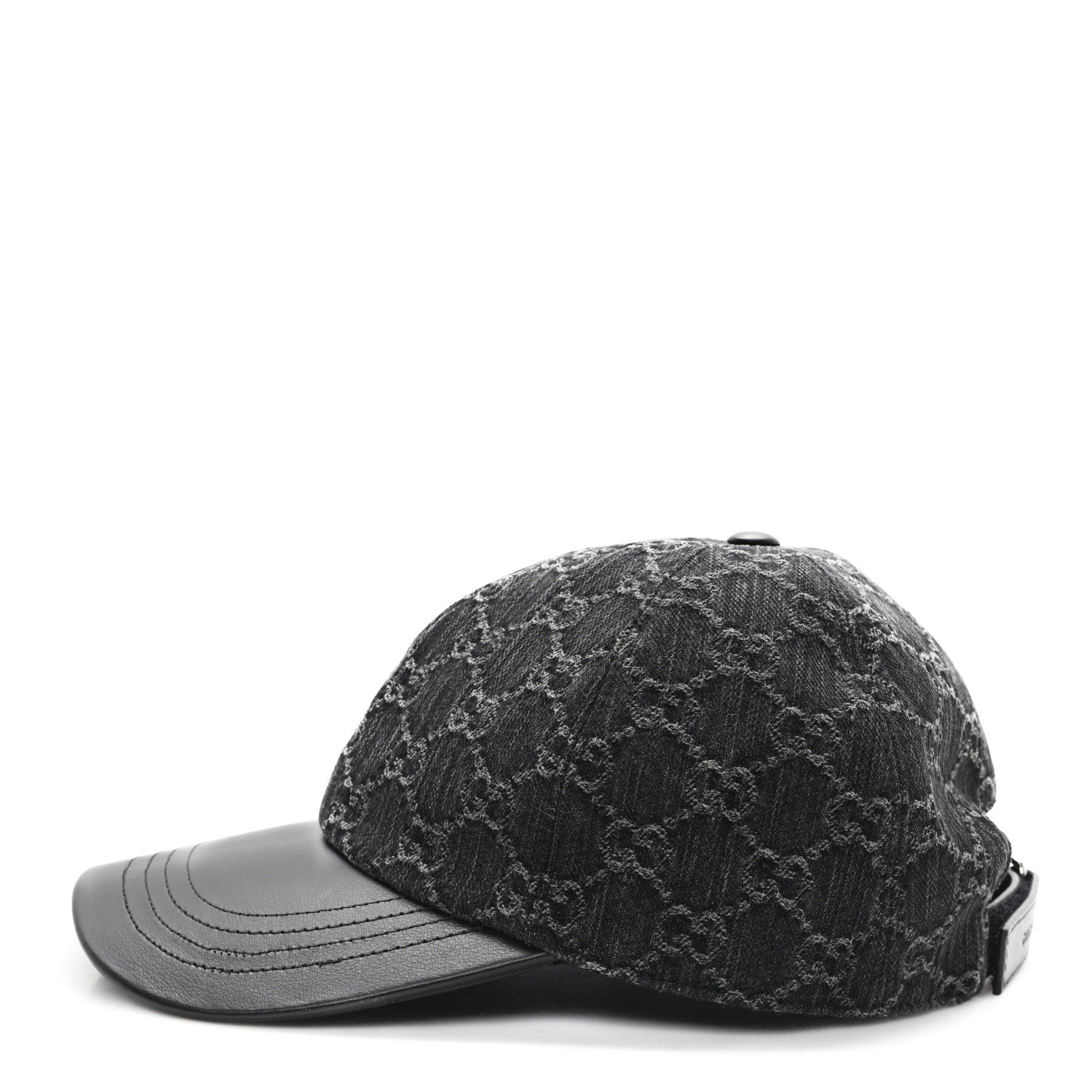 Gucci Denim Calfskin GG Monogram Baseball Hat M Black Grey 4 of 9