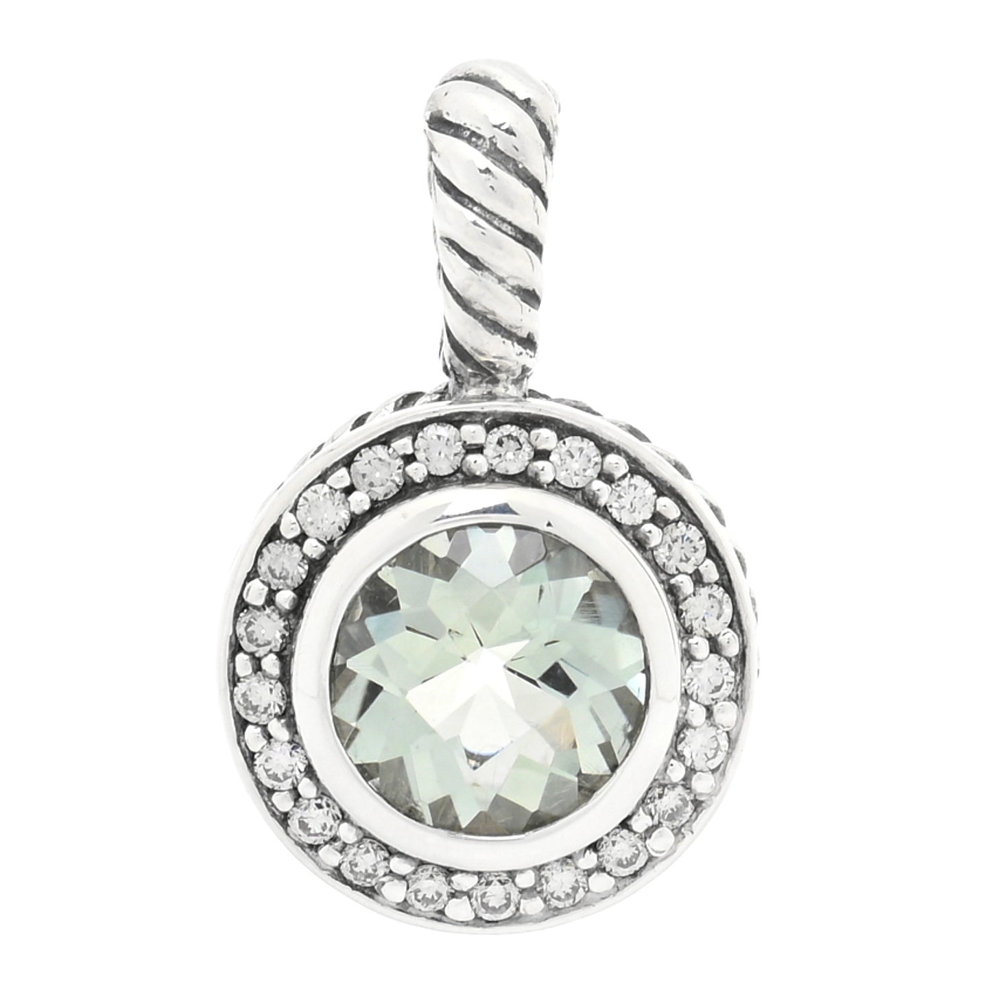 Sterling Silver Diamond Prasiolite 8mm Petite Cerise Pendant