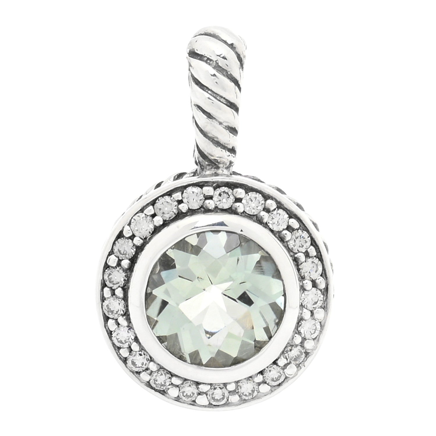 David Yurman Sterling Silver Diamond Prasiolite 8mm Petite Cerise Pendant 1 of 3