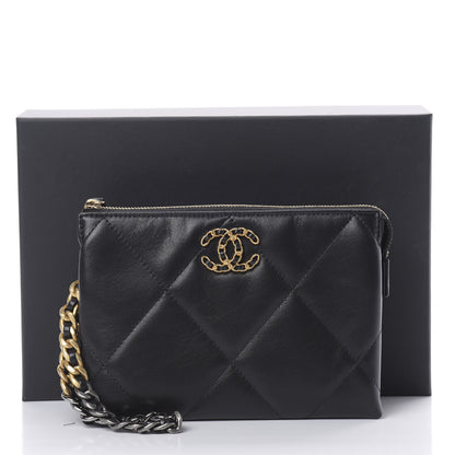Chanel Shiny Goatskin Quilted Small Chanel 19 Pouch With Handle Black 8 of 8