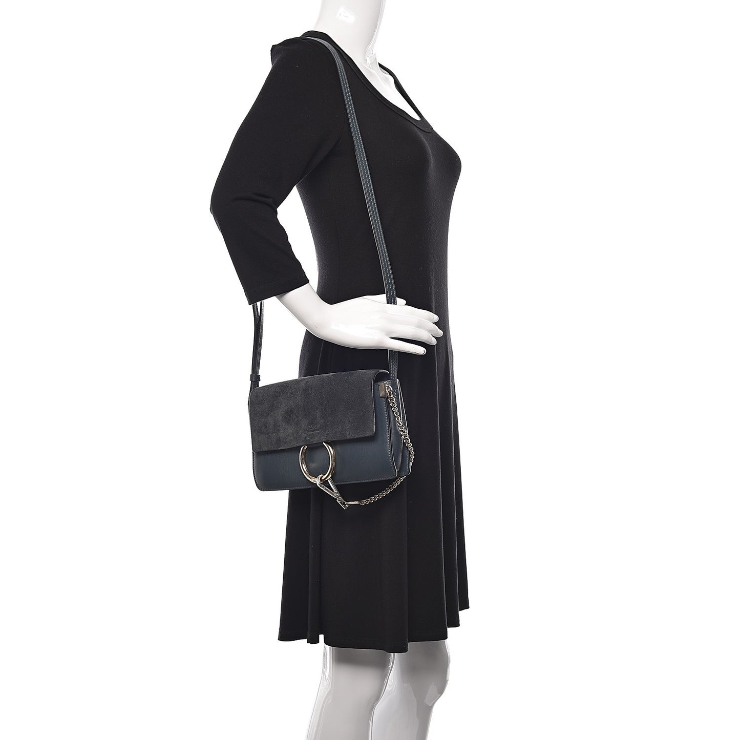 Suede Calfskin Small Faye Shoulder Bag Majolica Blue