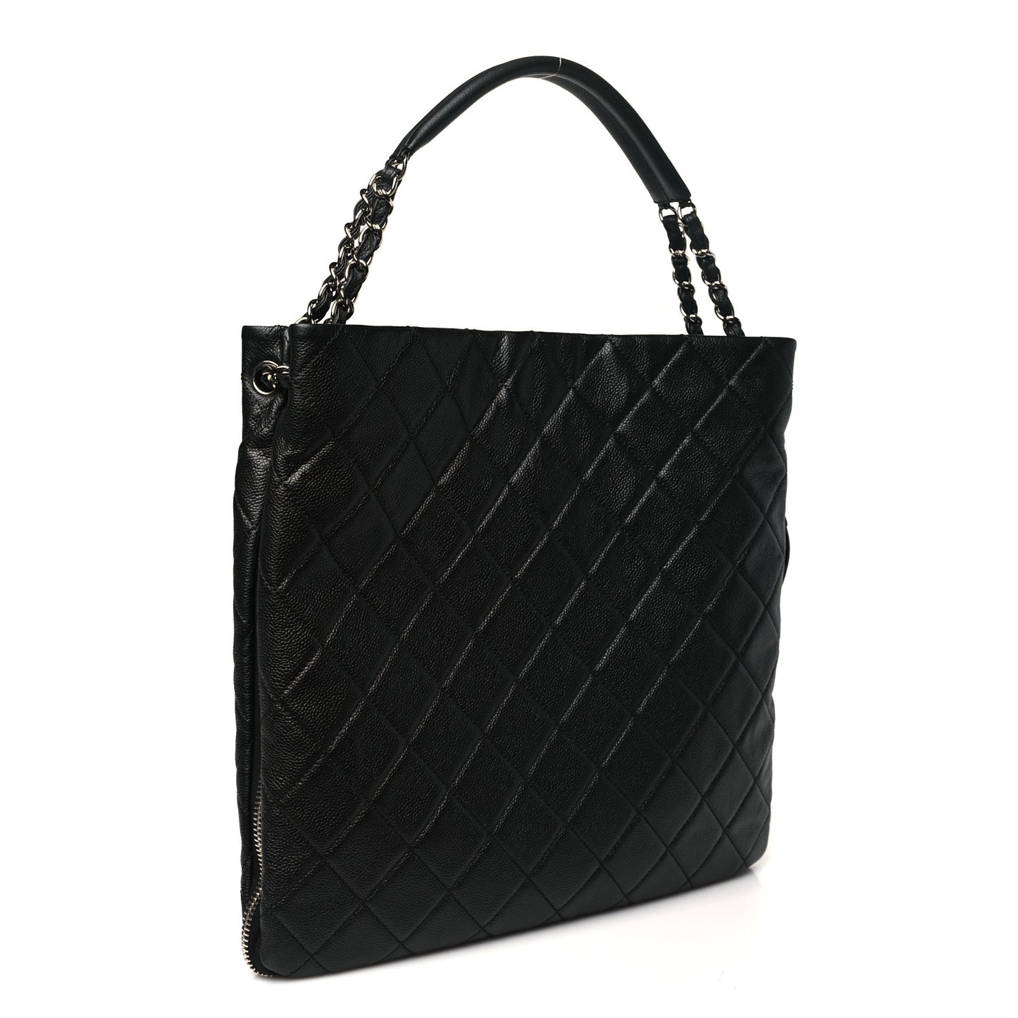 Caviar Quilted Expandable Zip Hobo Black