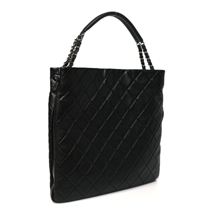 Chanel Caviar Quilted Expandable Zip Hobo Black 3 of 10