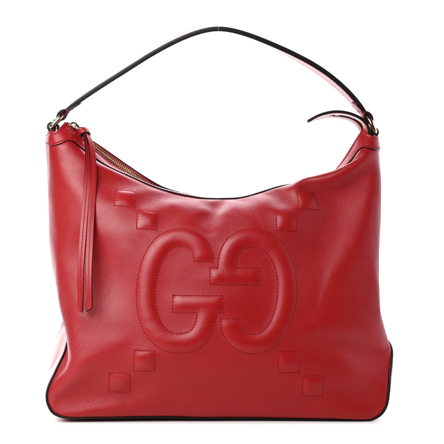 Apollo Calfskin GG Dadini Embroidered Large Hobo Hibiscus Red