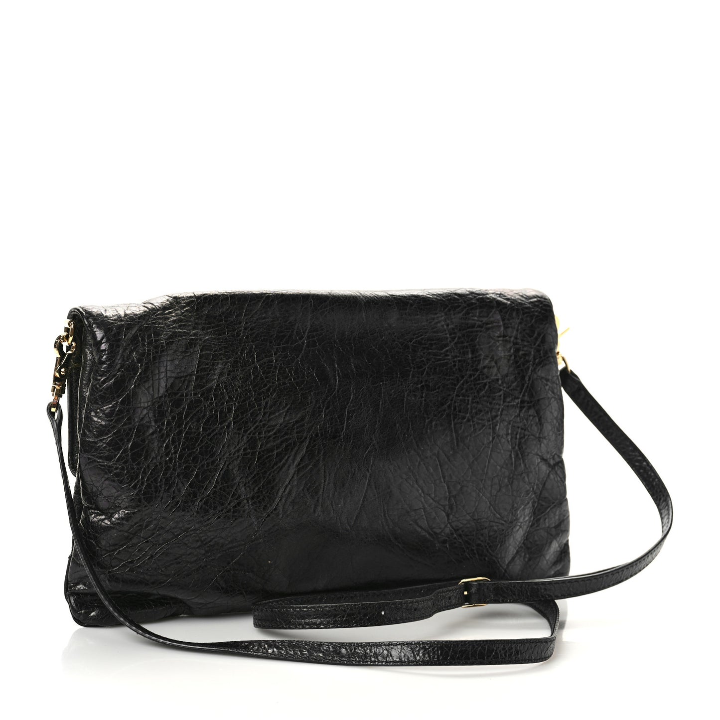 Agneau Giant 12 Gold Hardware Envelope Strap Clutch Black