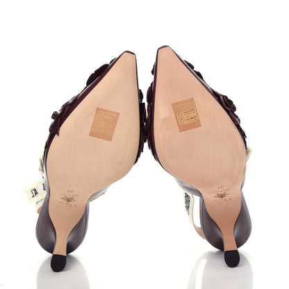 Christian Dior Lambskin Ribbon Flower Embroidered J'Adoir Slingback 65mm Pumps 37 Rouge Black 6 of 10
