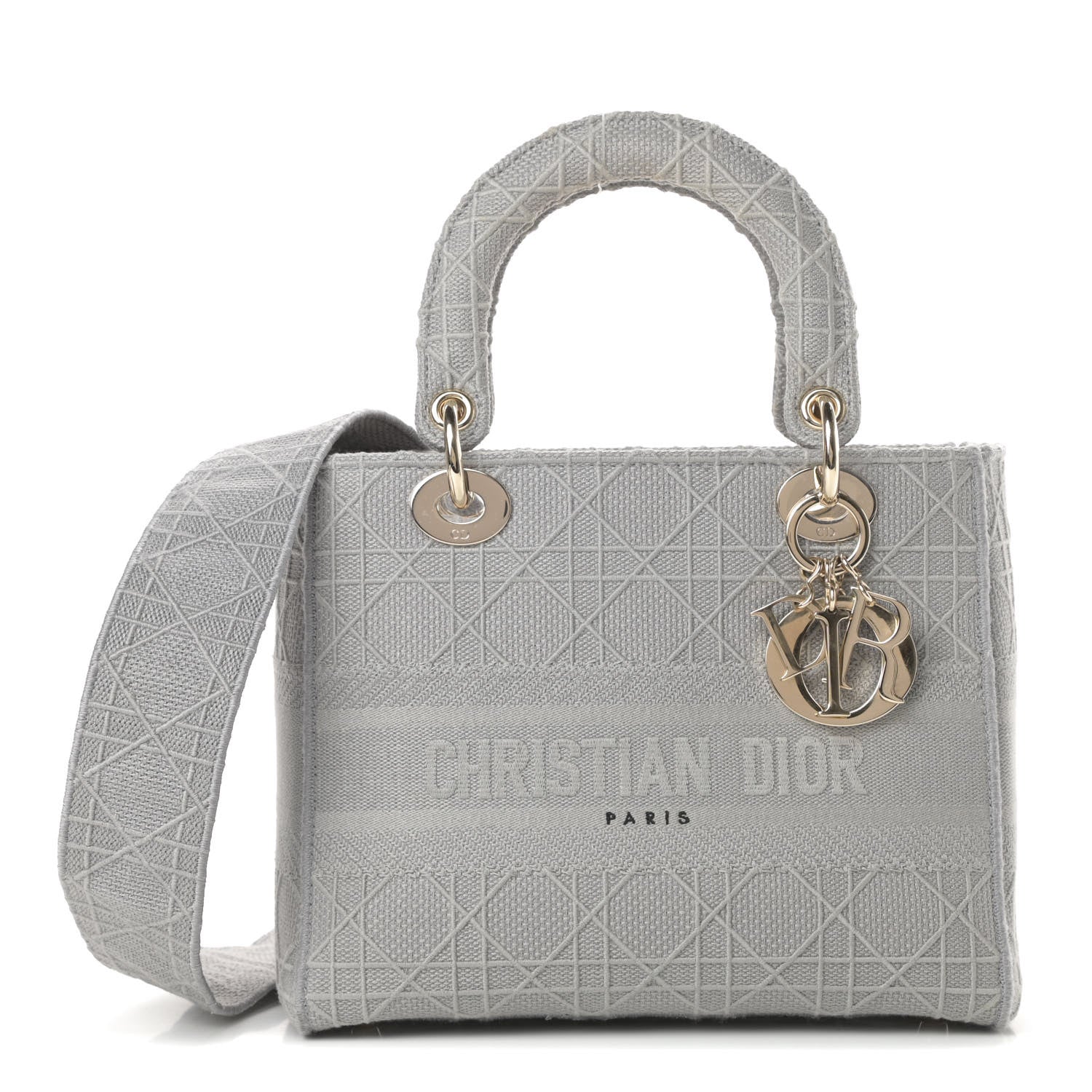 Christian Dior Canvas Embroidered Cannage Medium Lady D-Lite Gray 1 of 12