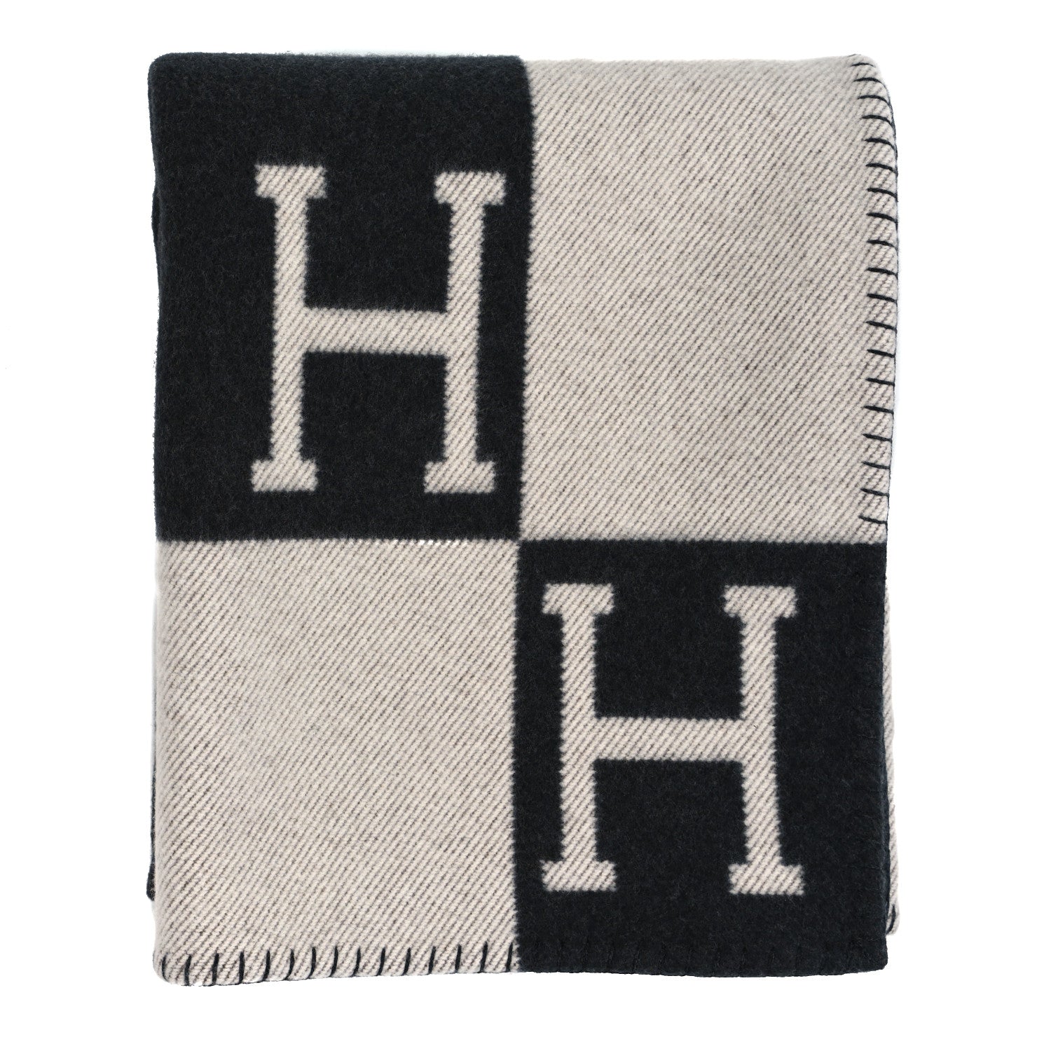 Hermes Wool Cashmere Signature Avalon Blanket Black 1 of 3